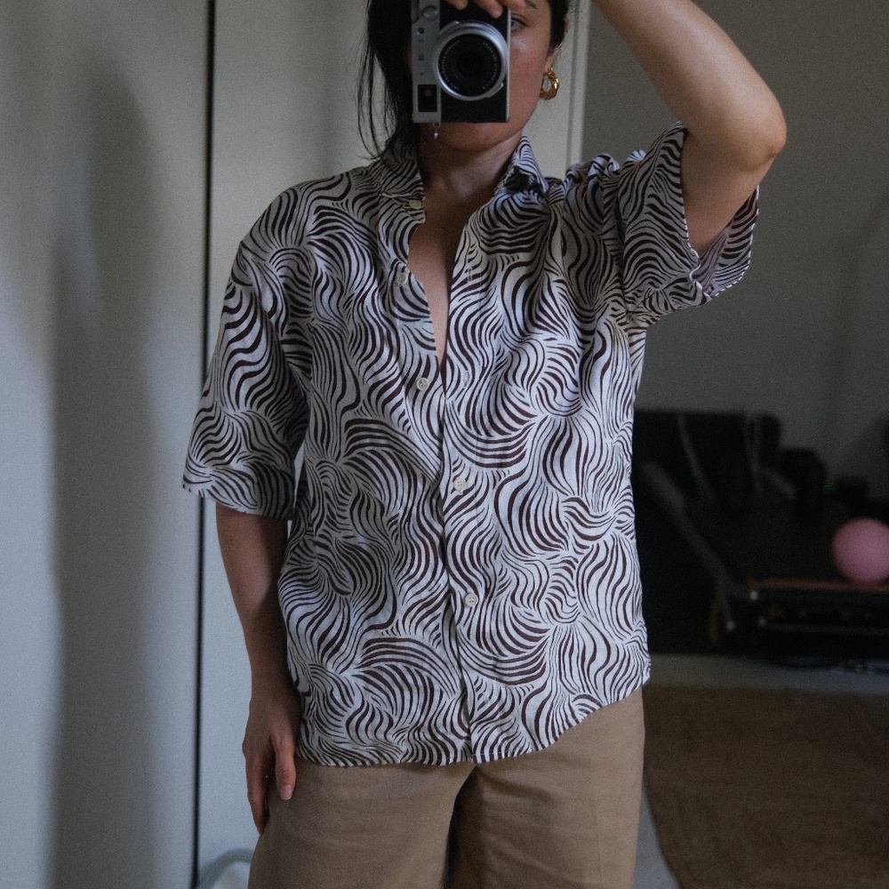 Reformation Zebra print linen button down top